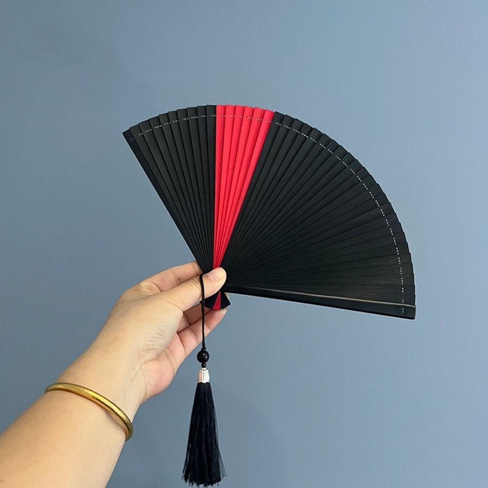 Chinese Style Tassel Folding Fan Solid Color Kimono Fan Elegant Handheld Fans Wedding Party Decor