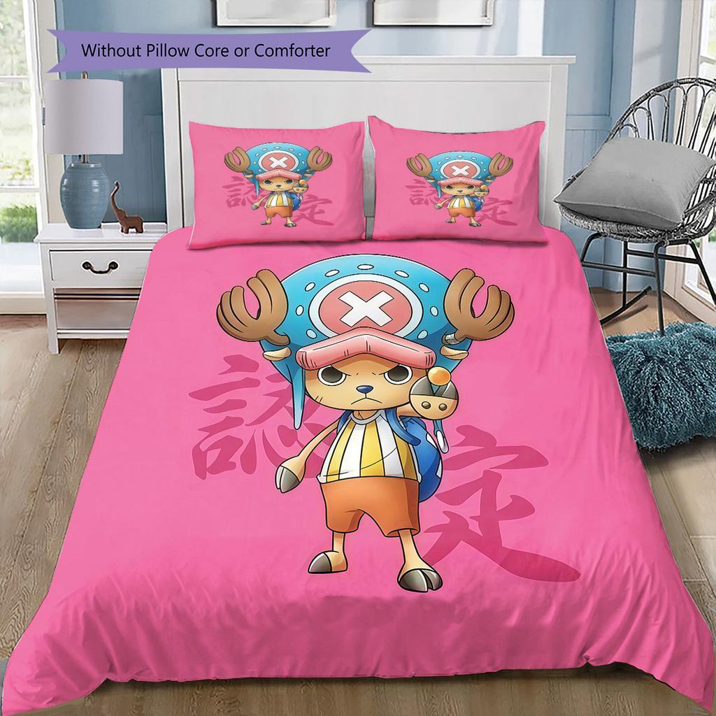 One Piece Tony Tony Chopper Pattern Bedding Quilt Set Quilt Cover Pillowcase Home Birthday Gift(1 * duvet cover + 2 * pillowcase, without core)