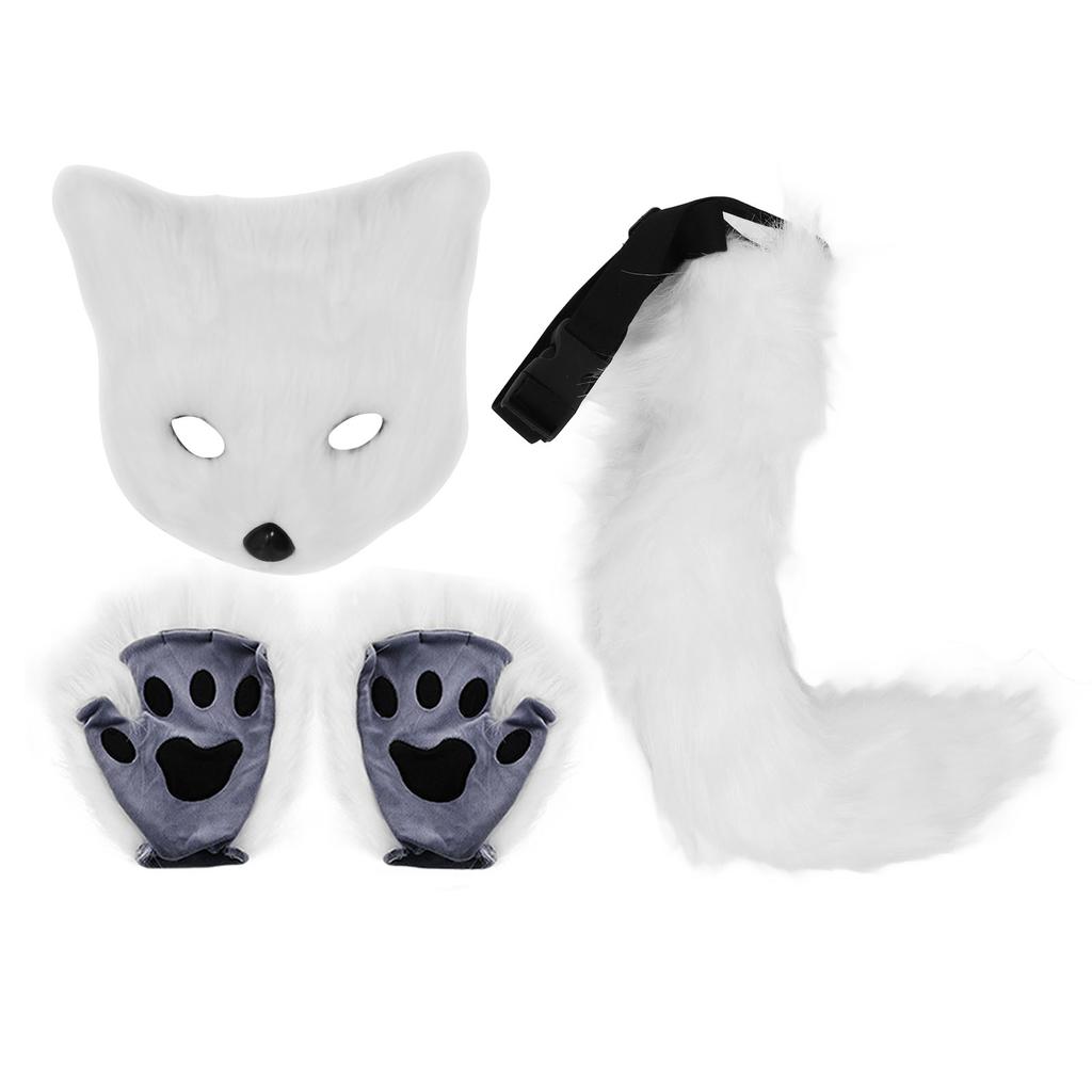 Лисий чехол для лица перчатки хвосты комплект пушистый плюш искусственный мех мягкий приятный для кожи костюм аксессуары животное