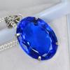 Lab Grown 93.4 Ct Blue Sapphire 925 Sterling Silver Pendant Unique Oval Gemstone MY-PD-129-NS