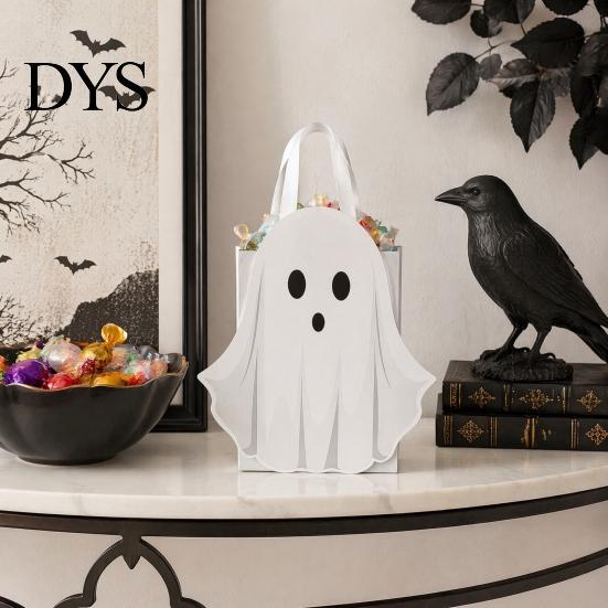 Складные сумки для Хэллоуина 'Trick or Treat', Картонный подарочный пакет-призрак на Хэллоуин, Милые мешочки для конфет и угощений, Товары для вечеринок для детей с ручкой, День рождения, Подарки