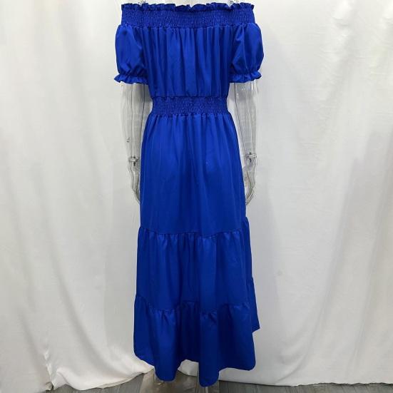 Пляжное платье с пышными короткими рукавами и эластичной талией, с большим подолом, трапециевидной формы и высокой талией, летнее с открытыми плечами, сплошное цветное платье макси в стиле бохо, уличная одежда