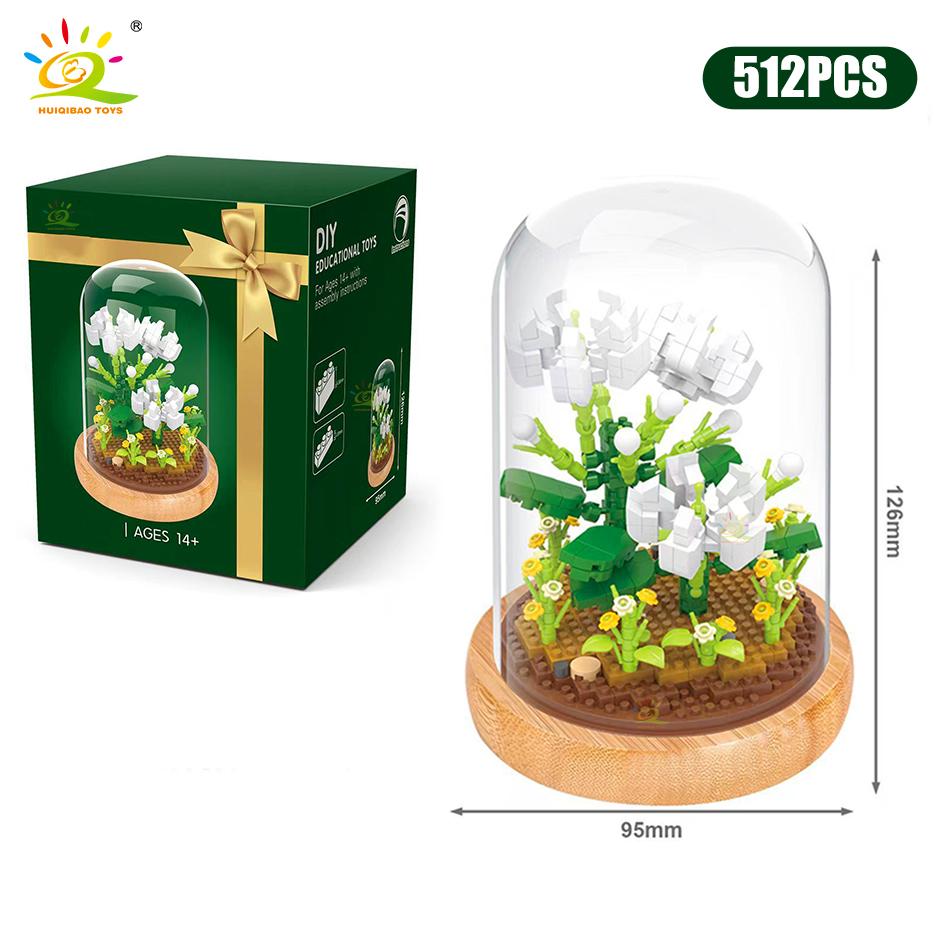 Цветок розы и хризантемы в горшках, строительные блоки, 3D модель букета, подсолнух, кирпичи, детские игрушки, подарок для девочек-друзей