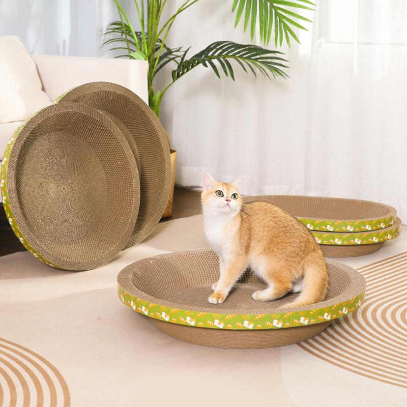 Круглая когтеточка для кошек, прочная чашеобразная подкладка для когтеточки для кошек, игрушки для кошек, гофрированная бумага, когтеточка для кошек высокой плотности, товары для животных