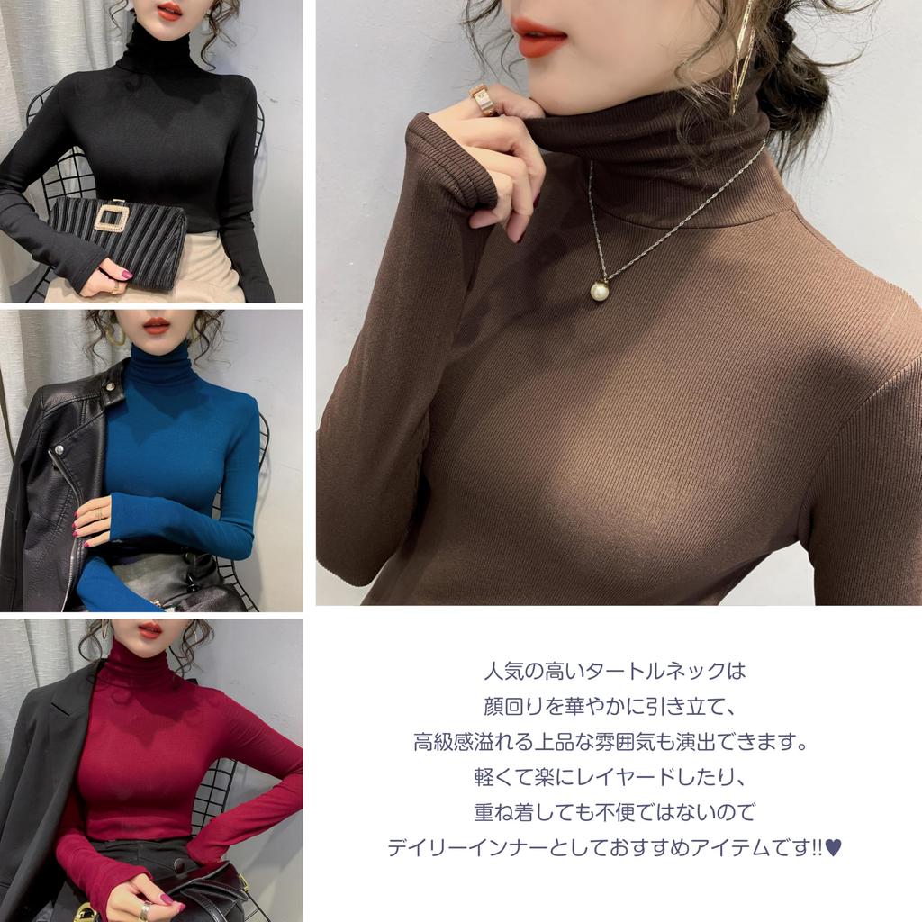 Bolan Verl Turtleneck Long Slim Slim Size M Women's T-Shirt, Sleeve, Fleece-Lined, Fit, High-Neck, Simple, Ribbed, Stretch, Fit, Spring, Autumn,