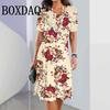Fashion Flowers Printed Dress Clothing Women's Short Sleeve Summer Elegant O-Neck Mini Dresses Loose Streetwear