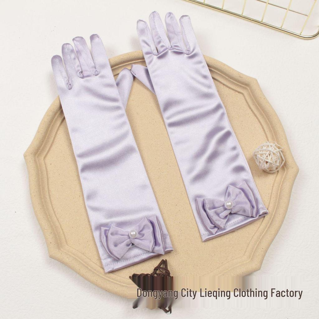 Princess Elsa Kids' Satin Gloves – Snow White Frozen Sophia Bow Performance Long Gloves