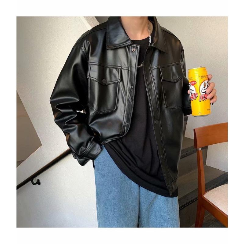 Весна Осень Новая Свободная Кожаная Куртка Мальчики Красивая Модная Брендовая Мотоциклетная Куртка Корейская Модная Уличная Куртка
