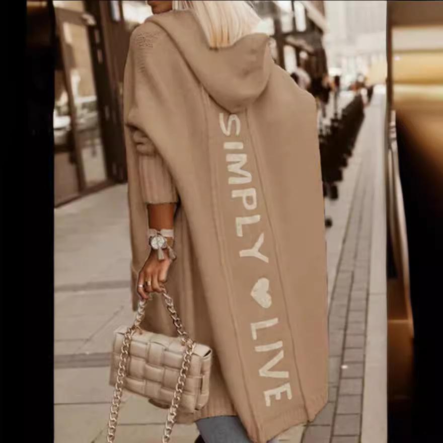 Доступный кардиган средней длины свободного кроя с капюшоном