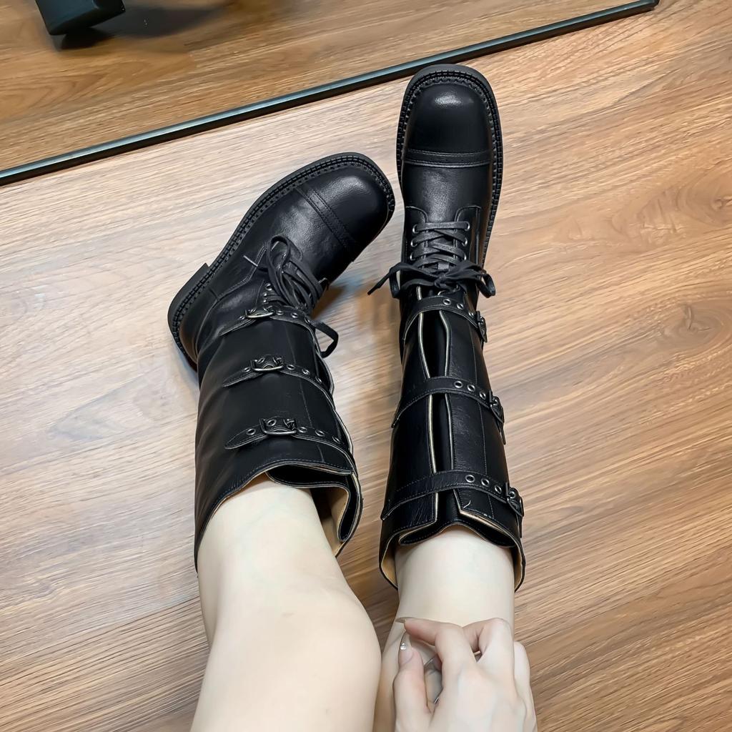 Виноградная мать зима новые длинные рыцарские сапоги женские трендовые на маленькой толстой подошве увеличивающие рост сапоги удобная мягкая подошва не устают ноги