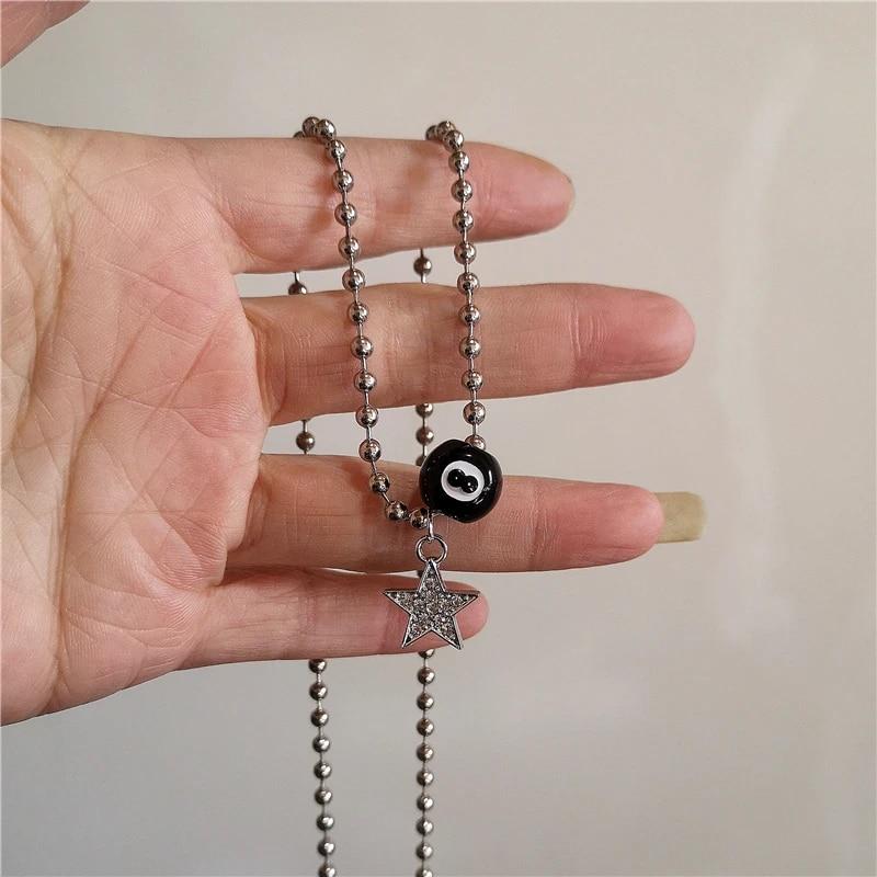 Kpop винтажное ожерелье в стиле панк серебряного цвета со звездой, ожерелье из бисера для мужчин и женщин, уличный хип-хоп, эстетические ювелирные изделия в стиле гранж, аксессуары Y2K
