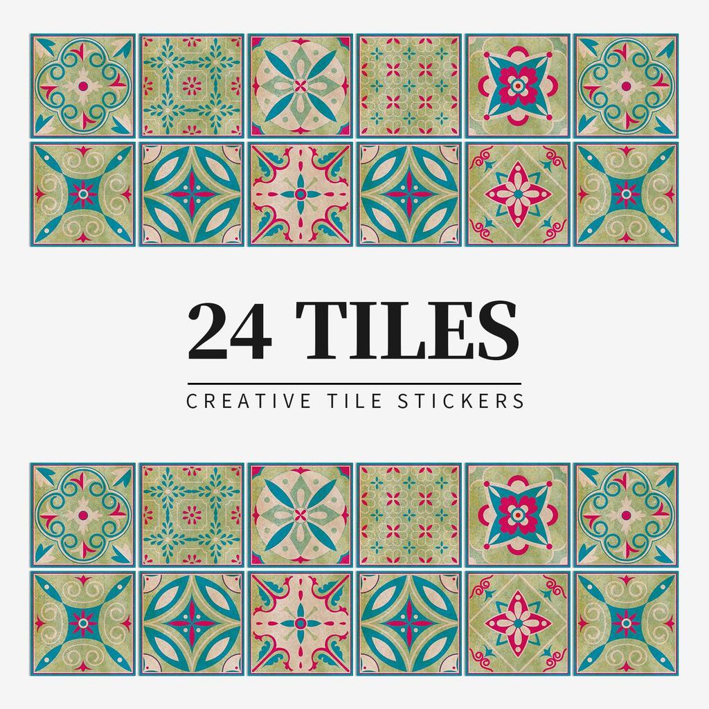 24 Pieces European Pattern Self-Adhesive Tile Sticker Waterproof And Oil-Proof Kitchen Bathroom Wall Decoration Matte Film Pvc Wall Sticker