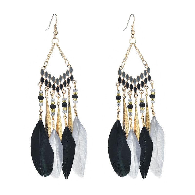 High-Value Feather Earrings Bohemian Long Tassel Photo Women'S Ear Hooks Personalized Earrings