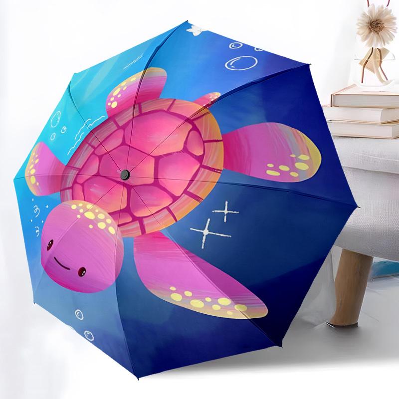 1PC Sea Turtle Ocean Life Automatic Windproof Umbrella 8 Rib Portable Folding Black Iron Frame for Outdoor, Beach, Travel, Beach Umbrella,S20