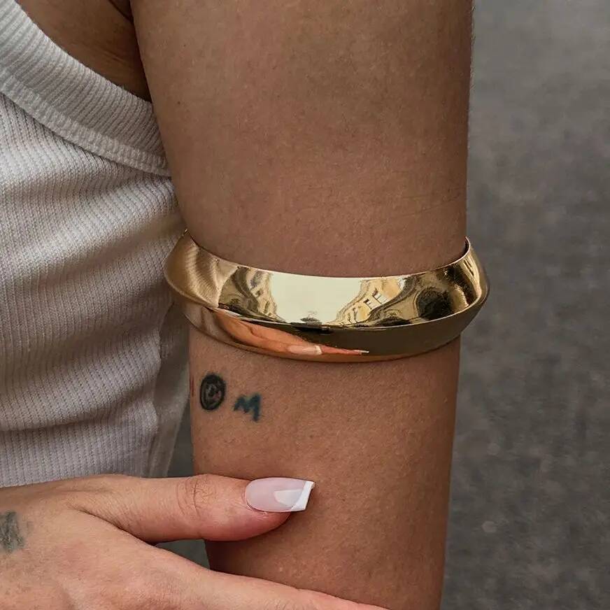 Ingemark Punk Vintage Arc Metal Arm Upper Bracelets for Women New Trend Goth Round Armband Bangle Party Daily Jewelry Steampunk