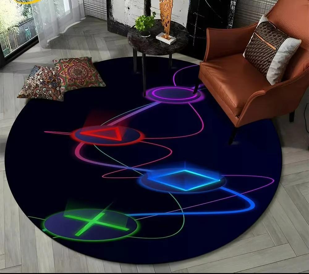 Cartoon Game Controller Round Carpet Non Slip Circle Child Play Mat Washable Rugs for Gamer Bedroom Decor Entrance Doormats