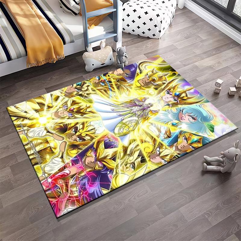 Gold Saint Anime Characters Pattern Carpet for Living Room Decor Suitable for use as an anti-slip for living room bedroom sofas