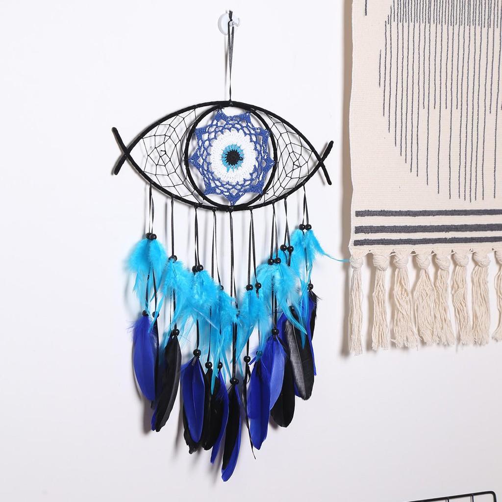 Evil Eye Feather Dream Catcher Pendant - Handmade Decorative Woven Craft