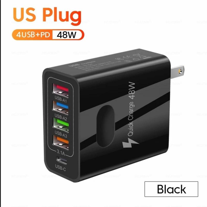 Зарядное устройство USB 5 в 1 48 Вт Быстрое зарядное устройство Многопортовое зарядное устройство PD Быстрое зарядное устройство 4U+PD 5 В/3,1 А 9 В/2,4 А 12 В/1,8 А EU US UK Зарядный штекер