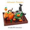 Halloween Pumpkin Scene Model Set Building Blocks With Bat Black Spider Plants Decoration Accessories Moc Bricks Kid Toy Gifts