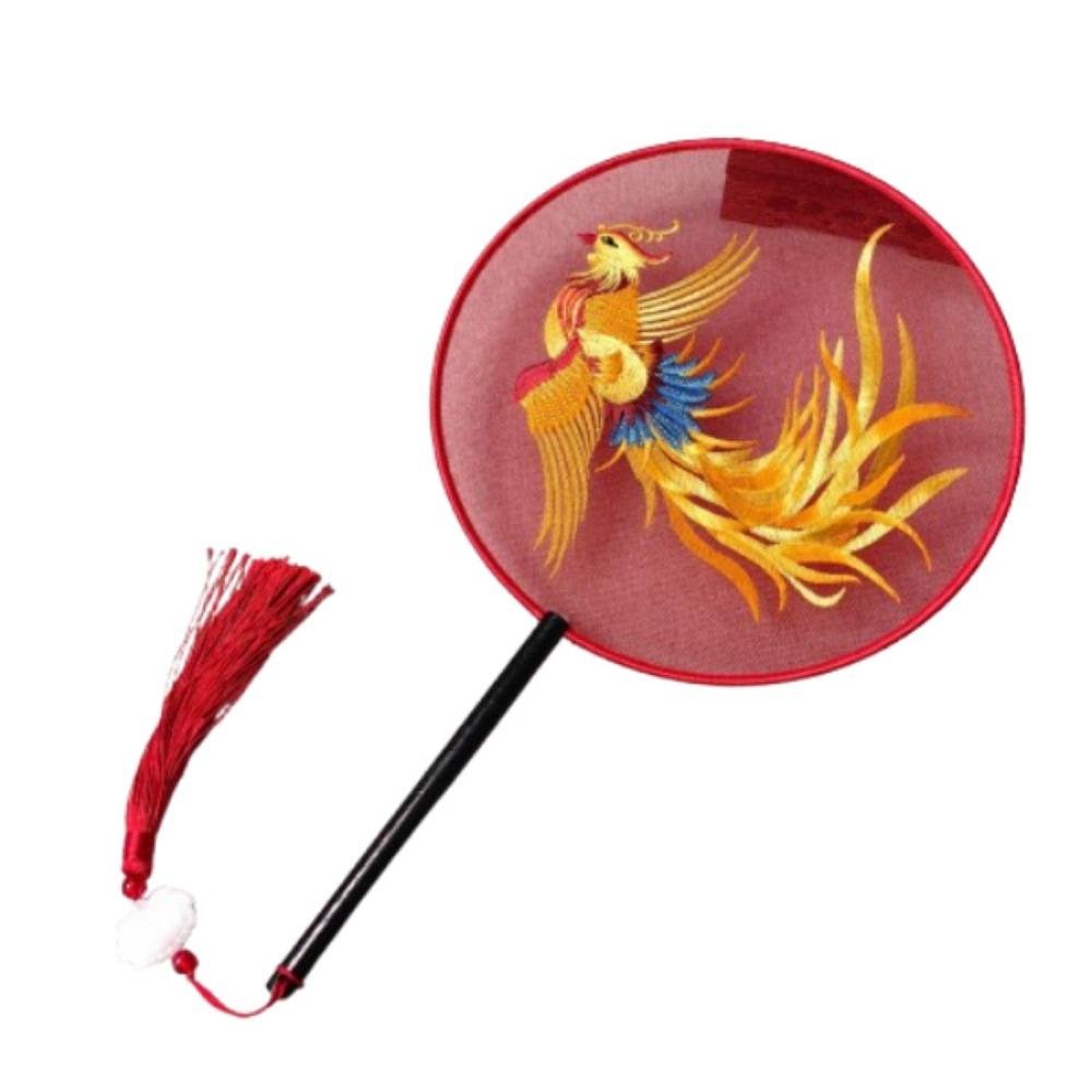 Creative Embroidered Silk Fan Cute Panda Embroidery Round Fan  Home Decorations