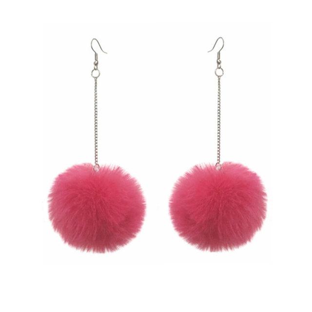 New Big Pompom Drop Earrings Fashion Soft Rabbit Fur Ball Pompom Pendant Long Dangle Earrings For Women Girl Party Gifts