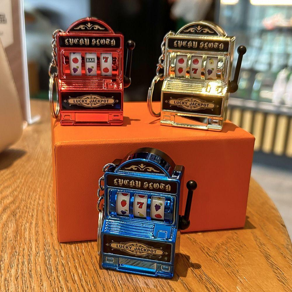 Plastic Lucky Jackpot Keyrings Mini Fruit Slot Machine Keychain Gift Pendant
