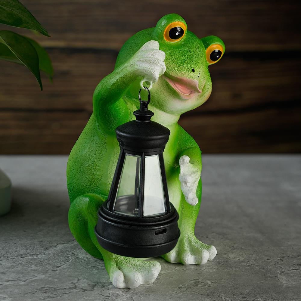 Solar Frog Garden Statue with LED Lantern Outdoor Yard Patio Decorative Piece Ideal for Mother's Day Or Housewarming Gifts
