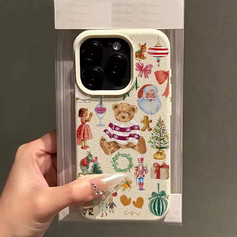 Чехол для телефона с рождественским рисунком и мультяшным мишкой для iPhone 17 17 Air 16 15 14 13 12 11 Pro Max 16E 15 14 Plus X XR XS Защитный чехол