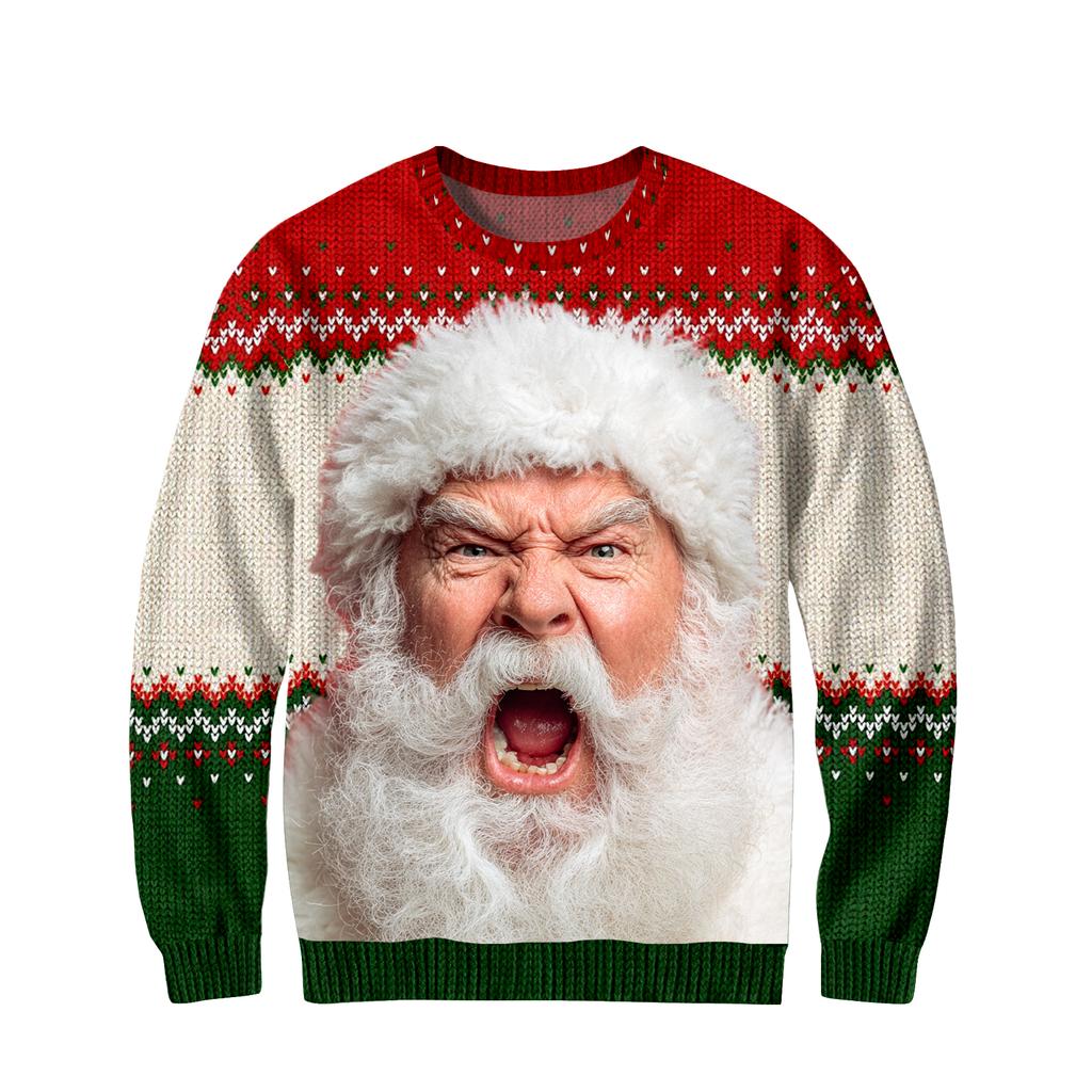 Мужской рождественский свитер с принтованным воротником