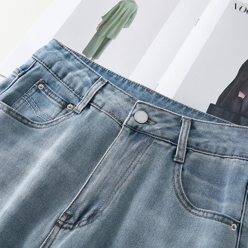 Лето 2025 Женские джинсы из ретро-синего денима с высокой посадкой - Широкие штанины, Слим-фит, Укороченная посадка