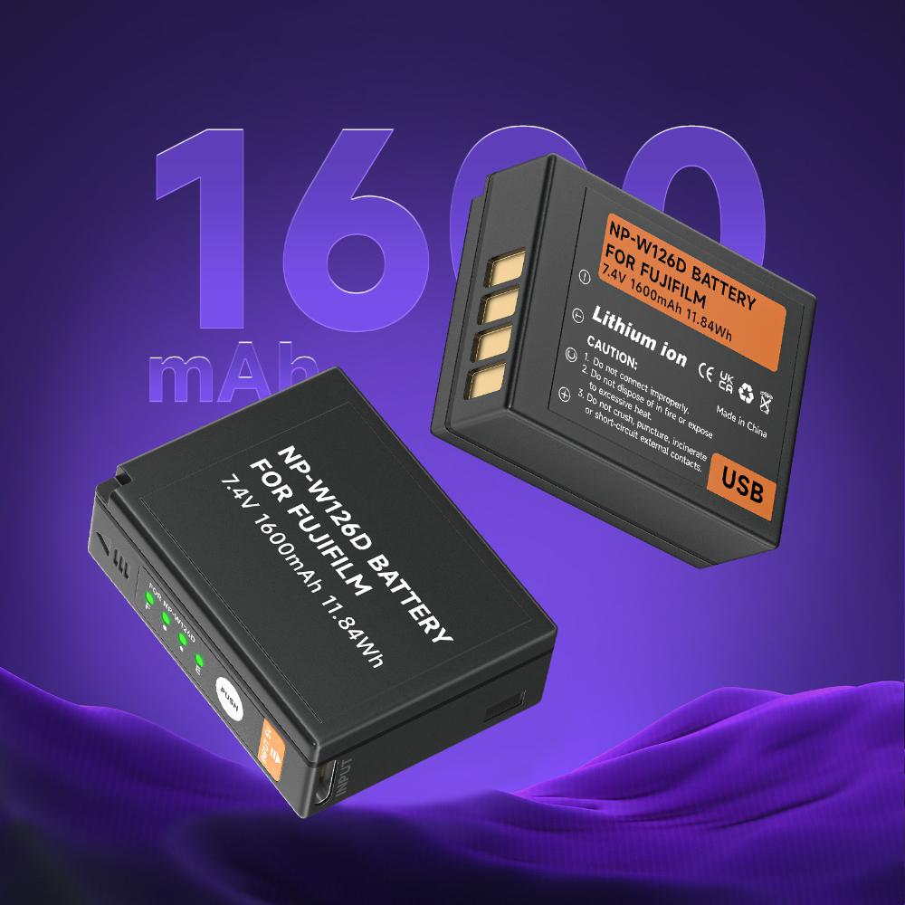 PALO Аккумулятор NP-W126 Type-C емкостью 1600 мАч с индикаторной лампочкой для Fujifilm Fuji X-Pro1 XPro1 X-T1 XT1 X-T2 X-E2 X-E3 X-T10 X-T20 X-M1 HS30EXR HS33EXR