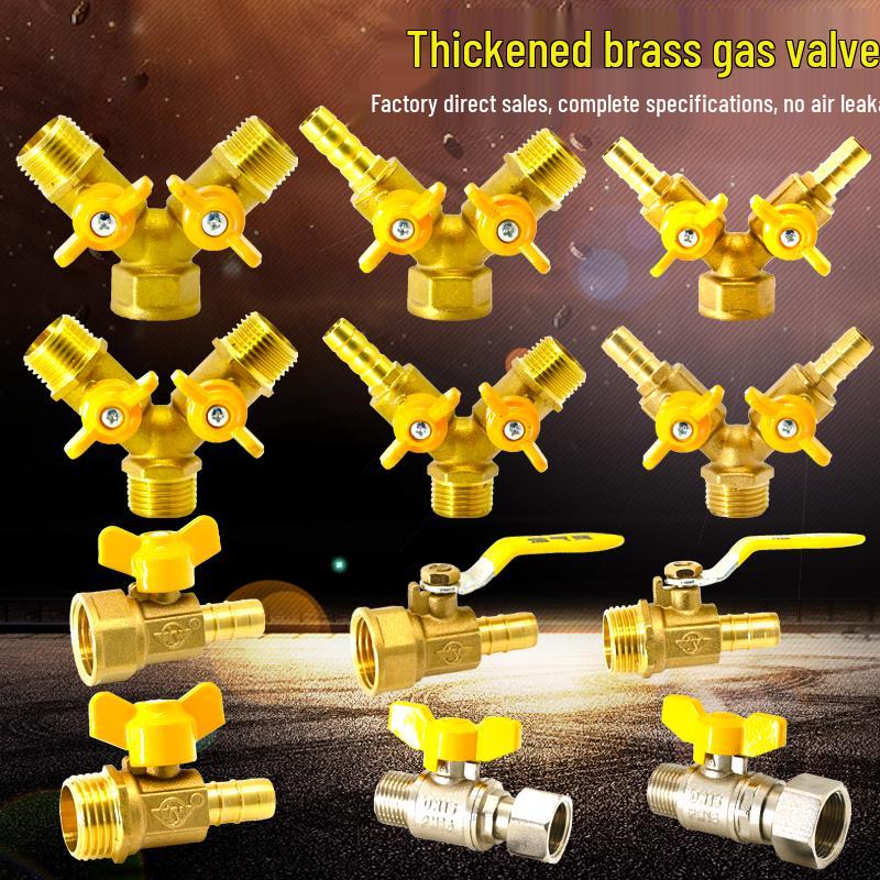 Thickened Brass 4-Point Ball Valve for Natural Gas with Male/Female & Three-Way Tee Valve.