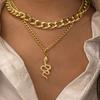 New Snake Pendant Necklace Simple Thick Chain Double Geometric Clavicle Chain For Women
