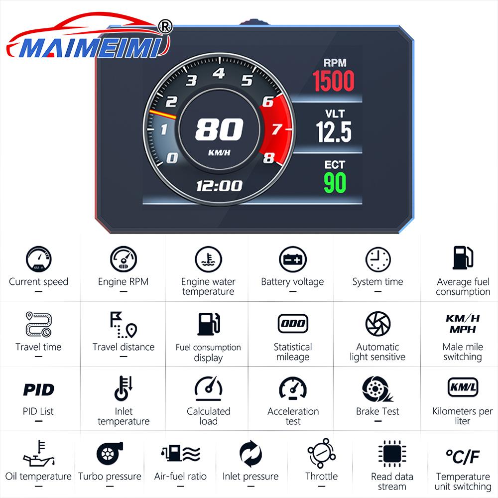 P16 ЖК-дисплей OBD2 Head Up Display Турбонаддув Давление масла Температура масла Расход топлива Датчик скорости автомобиля