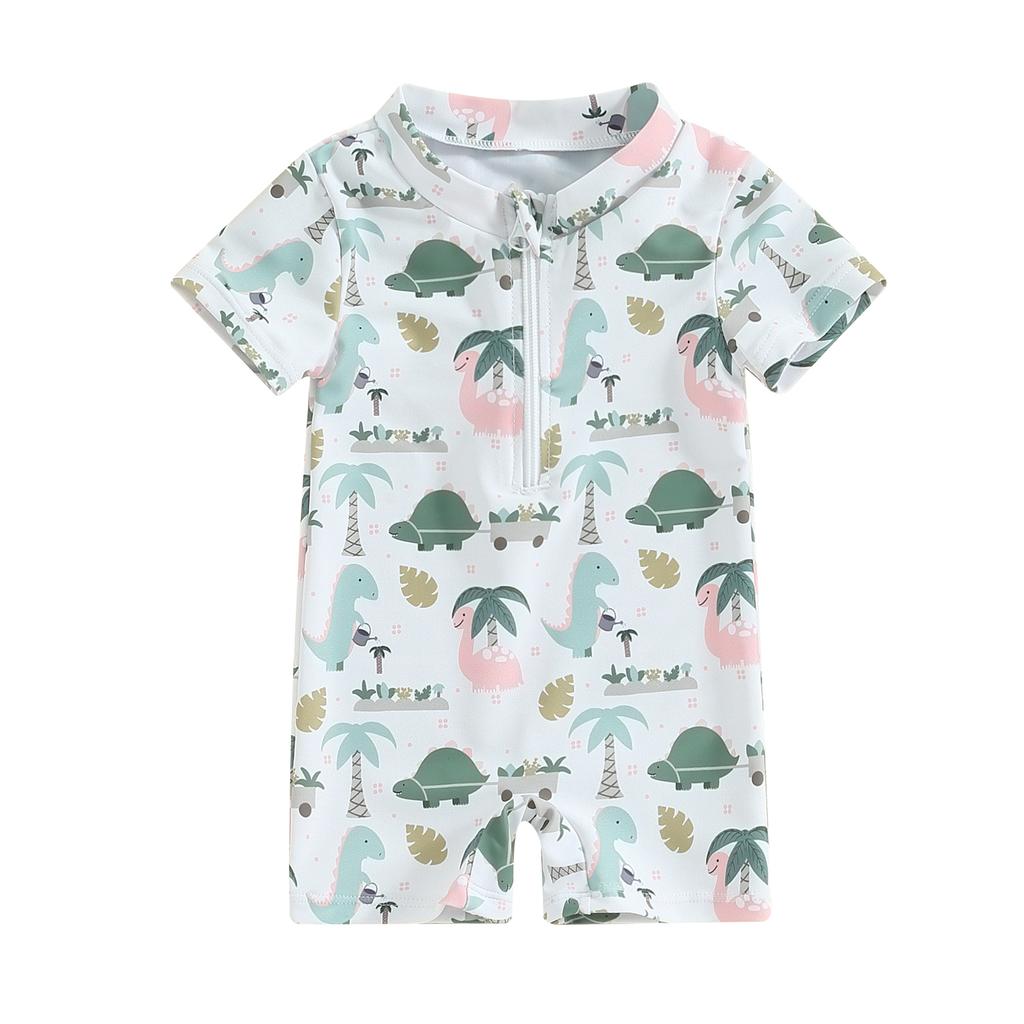 Детский летний купальник для мальчиков, повседневный комбинезон с короткими рукавами и принтом дерева/динозавра, пляжная одежда для купания