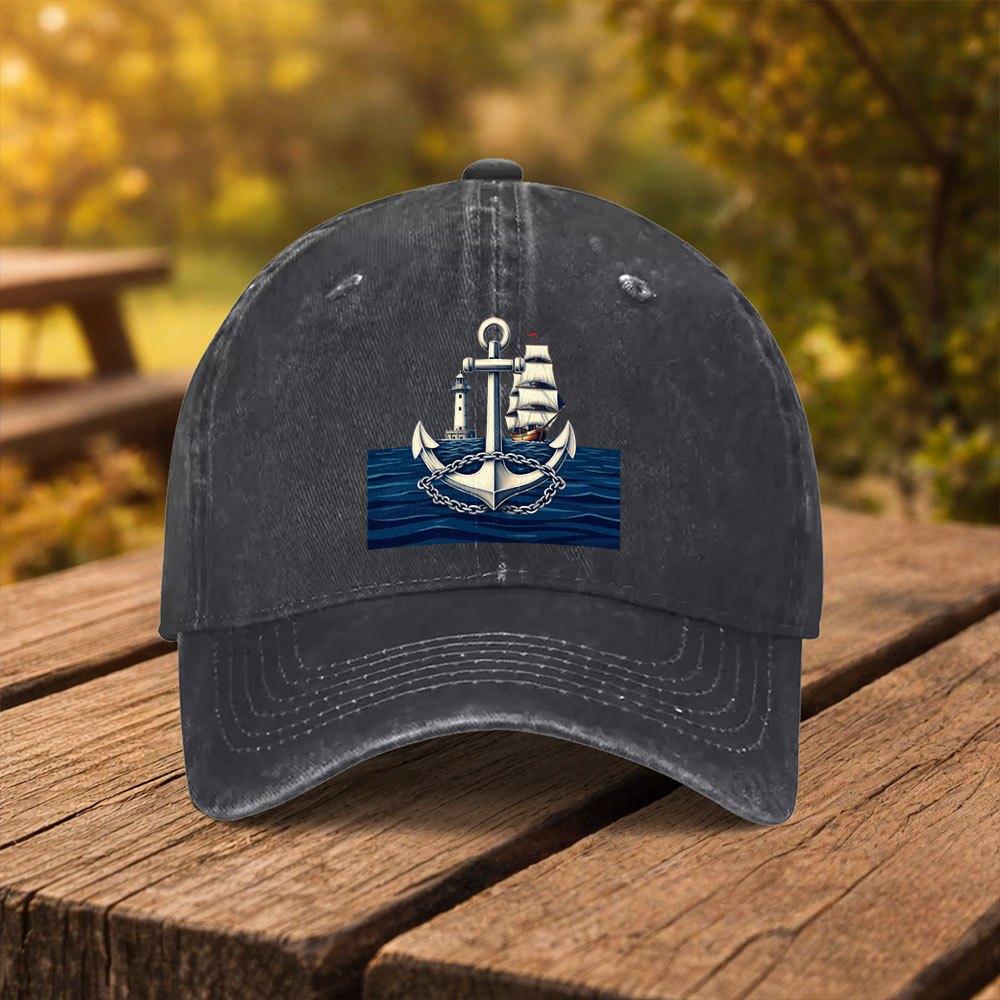 Marine Lighthouse Sailing Print Baseball Cap Unisex Fashion Duckbill Hat Suitable for Outdoor Sports Fitness Travel And Outings