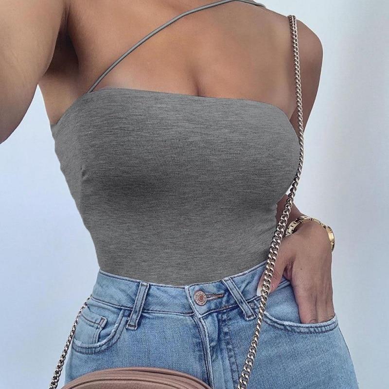 Y2K Strapless Tight Fitting Women's Summer Sexy One Shoulder Off Shoulder Solid Color Backless Jumpsuit Top