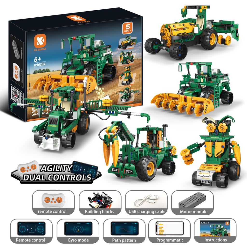 Конструктор 331 деталь 5 в 1 Креативный Электрический RC Фермерский Автомобиль Робот Модель Комбайн DIY Строительные Блоки Детская Головоломка Игрушка Подарок