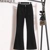 MODIQUE, весенние большие размеры, новые женские универсальные тонкие эластичные джинсы с высокой талией, длинные брюки-клеш, женские повседневные брюки-клеш, брюки