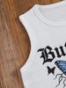 Two-piece girls' outdoor casual vacation set: sleeveless cropped tank top with butterfly design and comfortable, simple lace denim shorts.