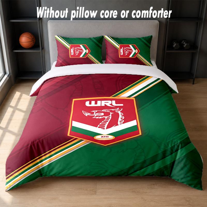 Wales Rugby Design Bed Bedding Set 1 Duvet Cover + 2 Pillowcases Soft Breathable Household Bed Linens