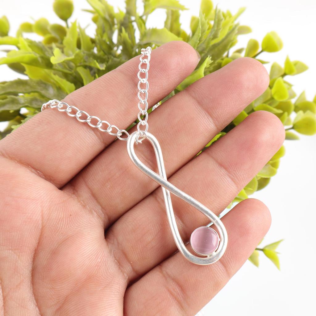Pink Cat's Eye Pendant Gemstone Jewelry, 925 Solid Sterling Silver Pendant, Handmade Jewelry Dainty Pendant, Gift For Him