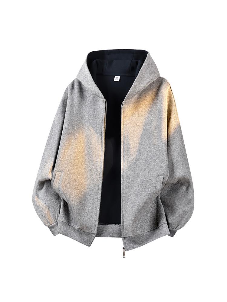 American-Style Heavyweight Casual Hoodie: New Spring Trend, Loose Fit, Color-Blocked Design, Versatile Couple's Cardigan.