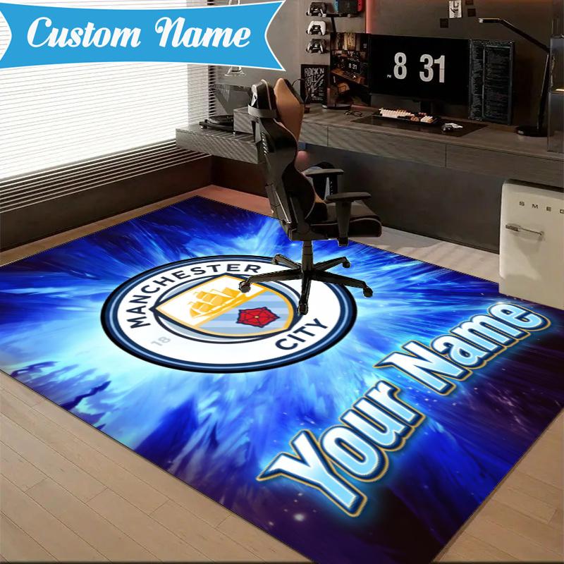 Custom Name Manchester Football Rug Indoor Floor Mat Chair Rug Perfect for Living Room, Bedroom, Playroom, Game Room Christmas fan gifts