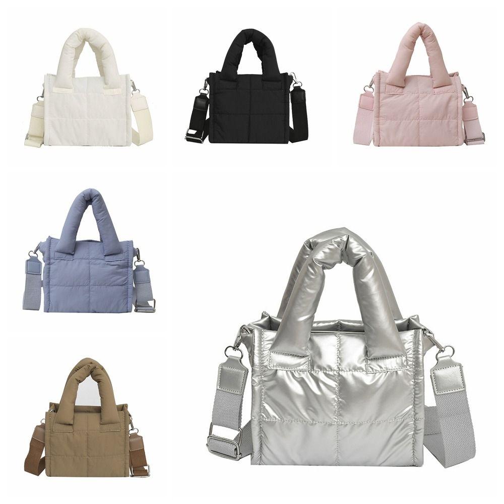 Large Capacity Cotton-padded Tote Bag Korean Style Puffy Crossbody Bag Nylon Handbag Lady