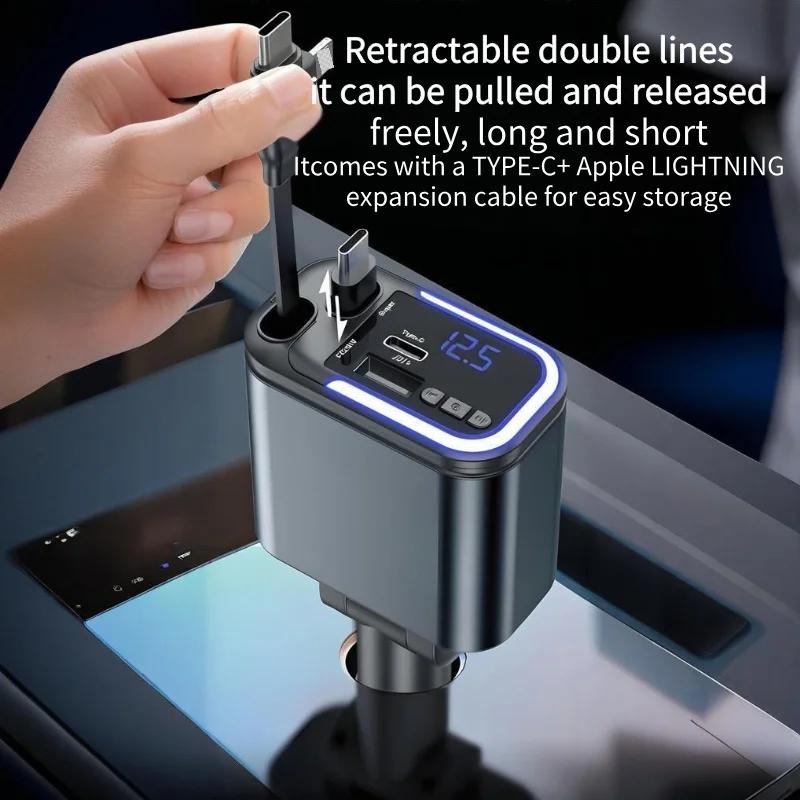 180 Вт Bluetooth 5.3 Автомобильное зарядное устройство Розетка Выдвижное Автомобильное зарядное устройство для телефона PD QC 3.0 Быстрая зарядка FM-передатчик Комплект громкой связи Музыкальный плеер