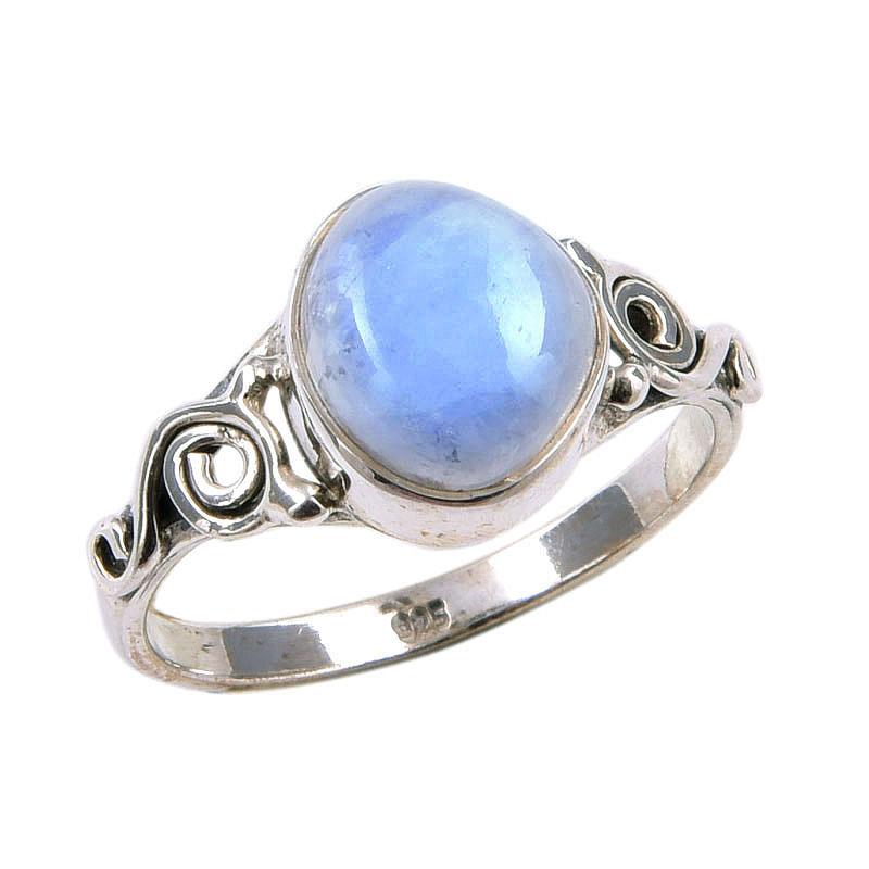 Natural Rainbow Moonstone Gemstone 925 Solid Sterling Silver Ring Size 5.5 p0Q56