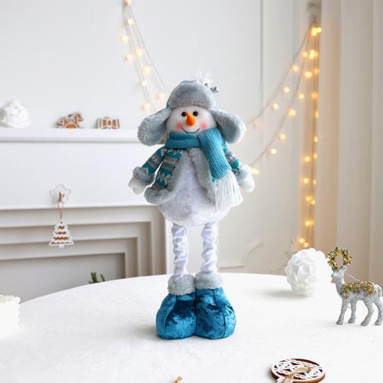 Christmas Doll Ornament Plush Standing Santa Claus Reindeer Snowman Figure with Telescope Leg Blue Gnome Doll Toy for Tree Fireplace Window Table