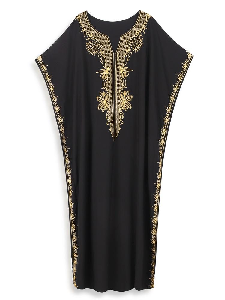 EDOLYNSA Женский свободный черный кафтан с золотой вышивкой, пляжная одежда, купальник, домашняя одежда, богемное пляжное платье Q1656
